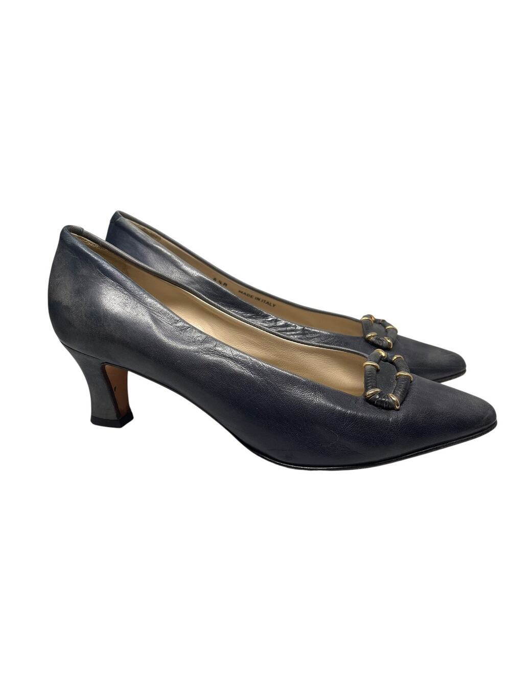 Vintage Bally Navy Blue Leather Pumps Made in Italy Size 6.5